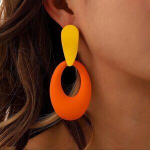 NEW Orange and Yellow Oversized Lightweight Geometric Statement Earrings Metal